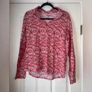 Ibkül Women’s Long Sleeve Mock Zip Golf Jacket Venetian Tiles Red XL